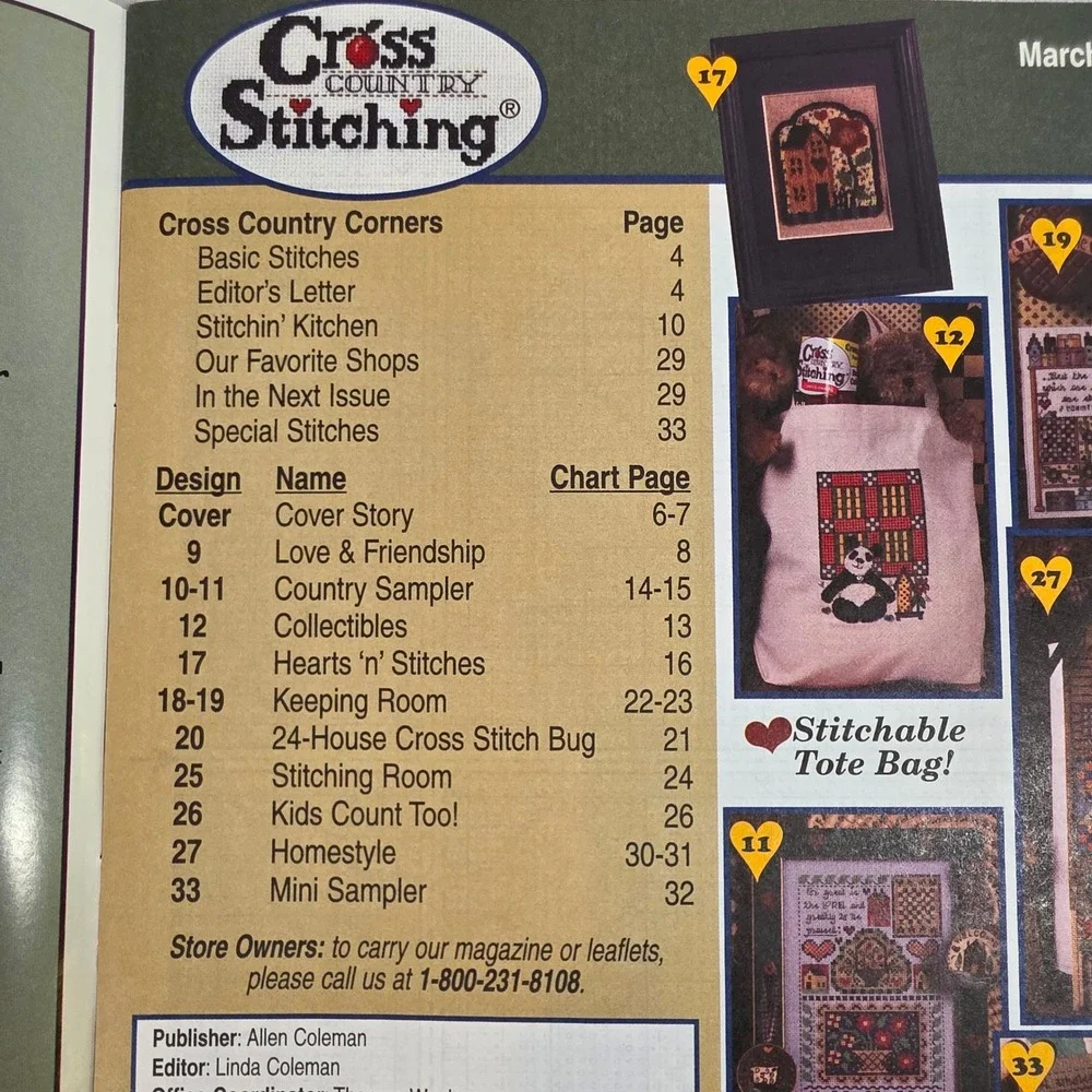 Cross Country Stitching April 2006 Cross Stitch Patterns Primitive Folk Art OOP